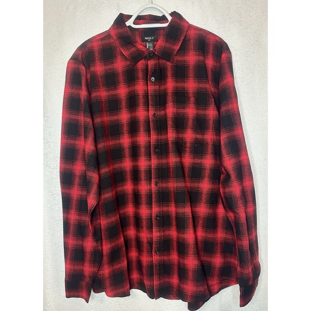 Forever 21 Men’s Button Up Long Sleeve Size Large Plaid New With Tags Red/Black